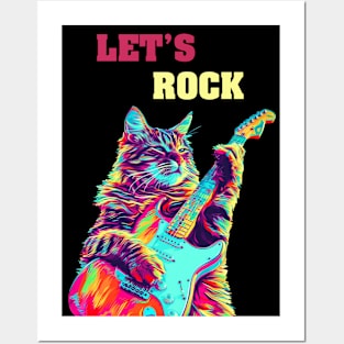 Lets Rock Cat Music Posters and Art